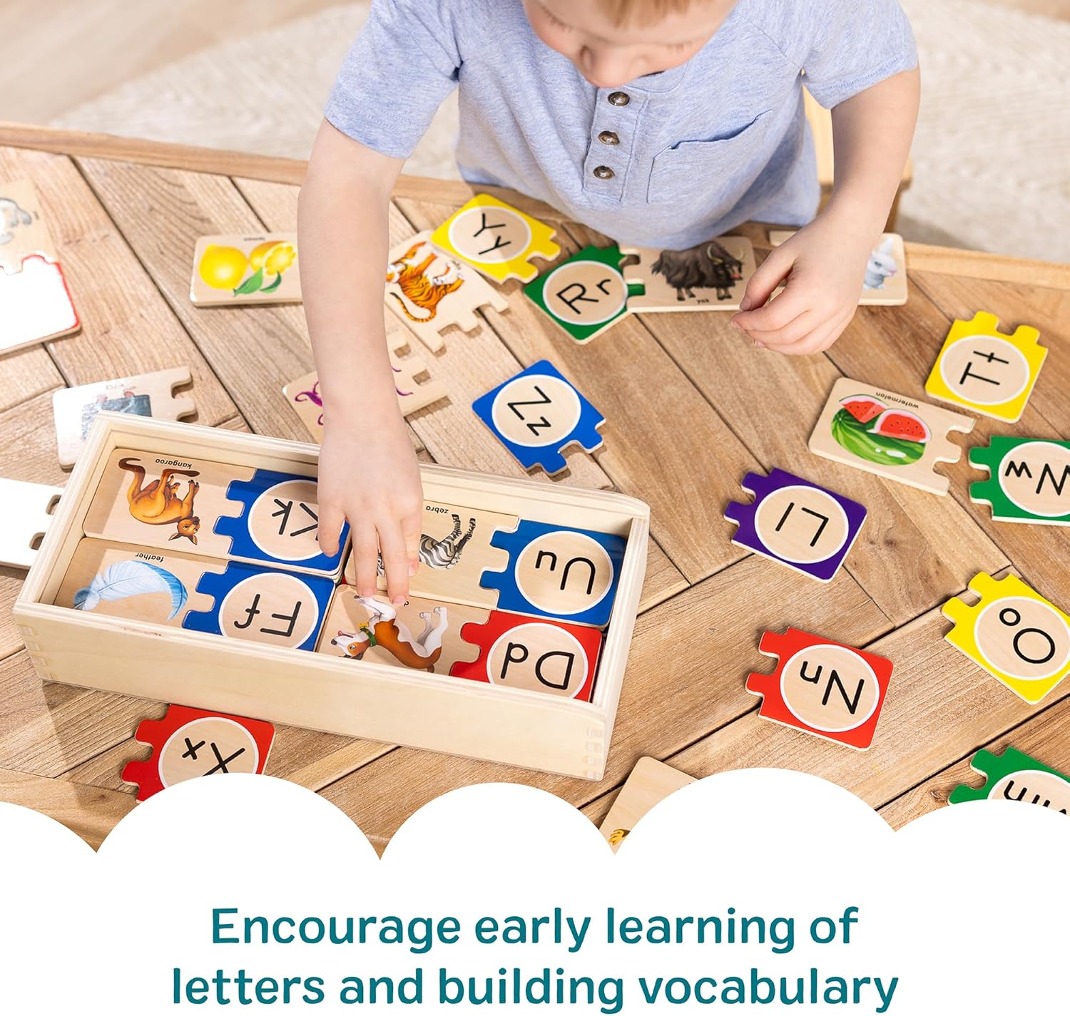 PROMOBILL Wooden Alphabet Matching Puzzle Set – Montessori Educational Learning Toy for Kids