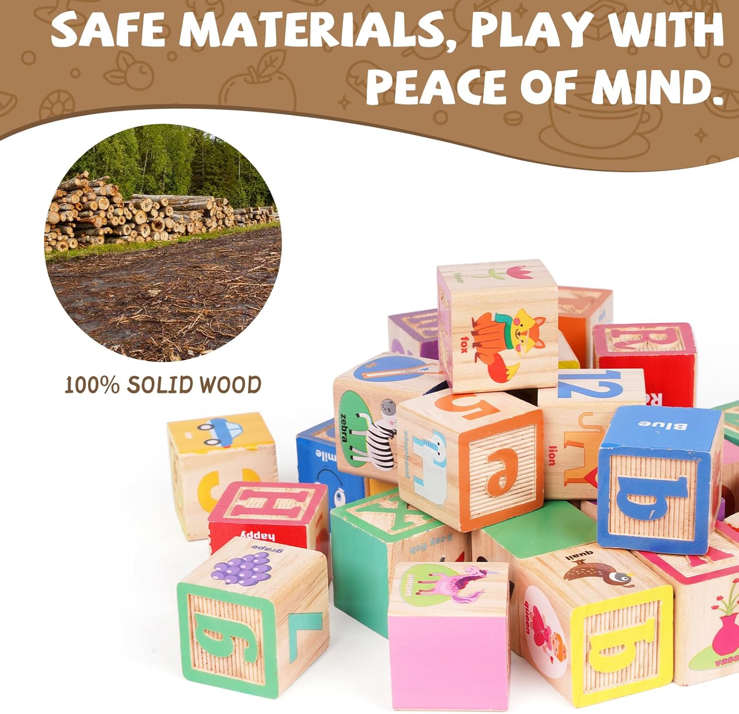 PROMOBILL Wooden Alphabet Building Blocks – Montessori Educational Learning Toy for Kids & Toddlers