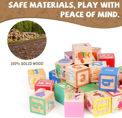 PROMOBILL Wooden Alphabet Building Blocks – Montessori Educational Learning Toy for Kids & Toddlers