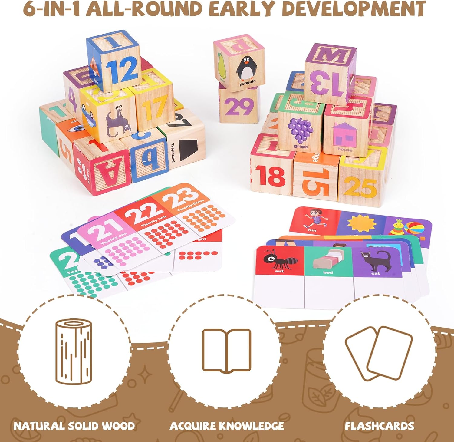 PROMOBILL Wooden Alphabet Building Blocks – Montessori Educational Learning Toy for Kids & Toddlers