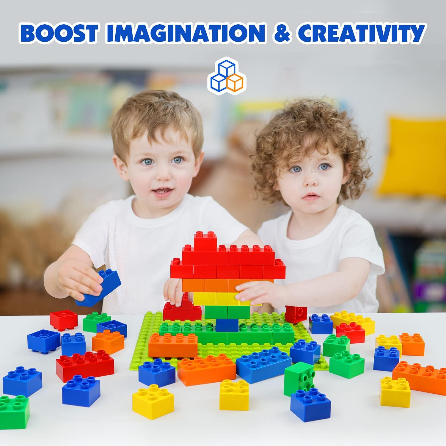 PROMOBILL Large Building Blocks Set for Kids – Educational STEM Construction Toy with Base Plate (100 Pieces)