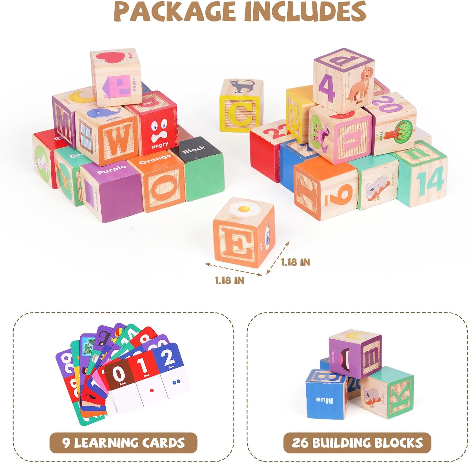 PROMOBILL Wooden Alphabet Building Blocks – Montessori Educational Learning Toy for Kids & Toddlers