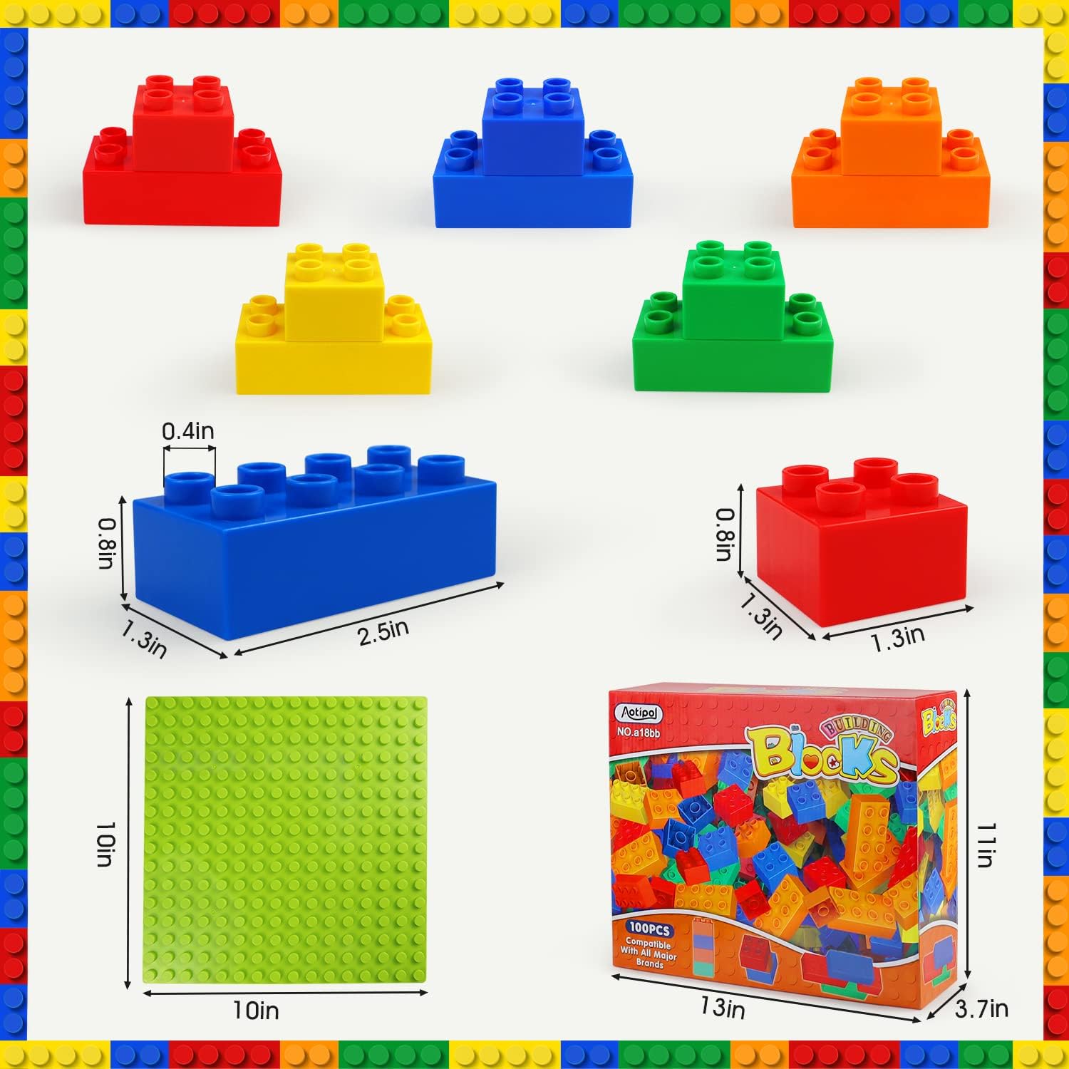 PROMOBILL Large Building Blocks Set for Kids – Educational STEM Construction Toy with Base Plate (100 Pieces)